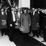 Edward, the Prince of Wales, guest of honour at a dinner in the Luncheon Hall of the Commonwealth Bank of Australia head office, Martin Place, 16 June 1920, with the Governor-General, Sir Ronald Munro Ferguson (foreground), and the Bank’s Governor, Denison Miller (in dinner suit, second from the left of the Prince). PN-002046