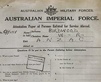 War Service Record WR Birdwood